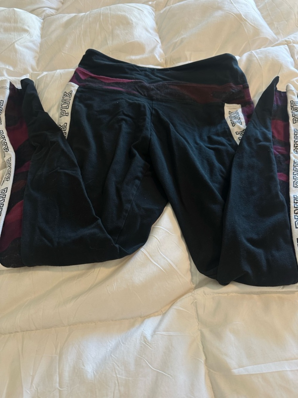 PINK Victoria's Secret Black Leggings with Burgundy Accent Panels